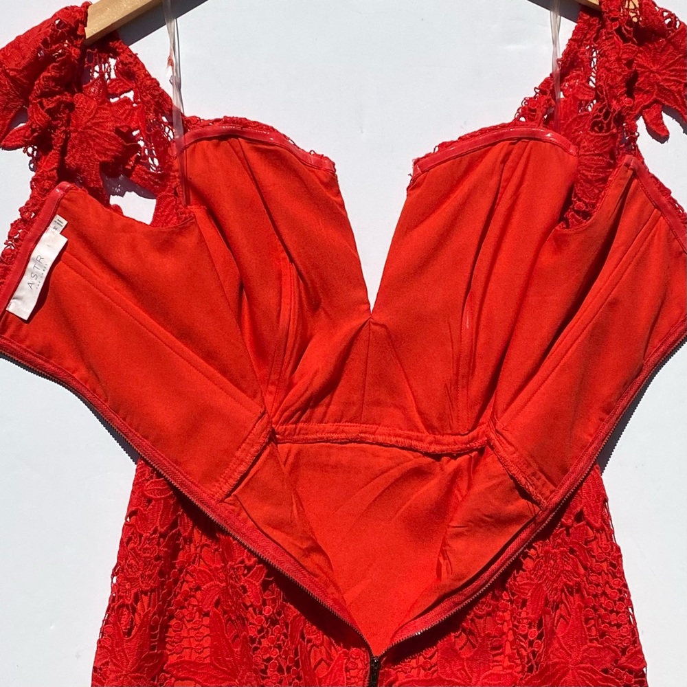 Astr Scarlet Lace Off-Shoulder Mini Dress - Picture 7 of 8